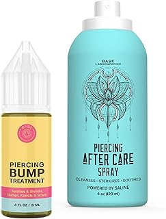 Base Labs Piercing Aftercare Kit | Piercing Bump Solution Oil (.5 oz) plus Piercing Aftercare Spray (4oz) | Accelerate Healing & Soothe | Keloid Bump Removal | Saline Solution for Piercings & Bumps