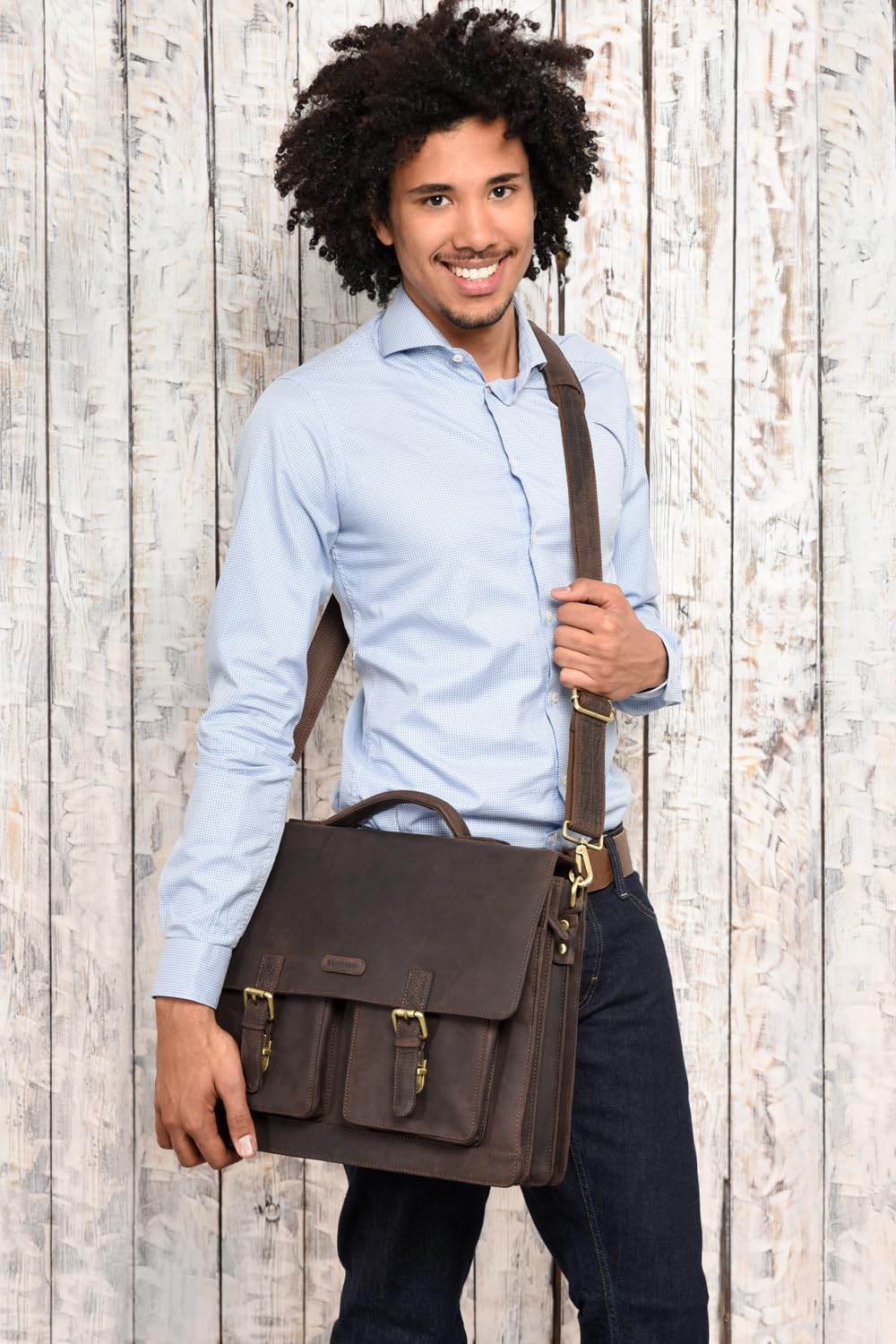 LEABAGS Borsa documenti per uomo e donna | Custodia per laptop in vera pelle 15" | Borsa a tracolla con tracolla | Borsa messenger | Borsa da lavoro