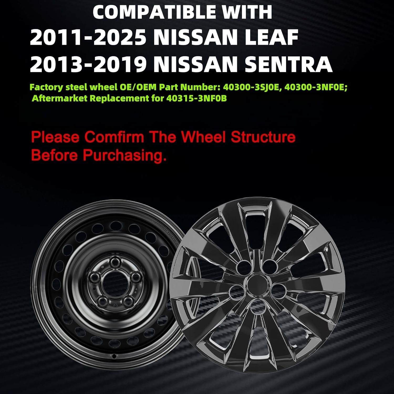 Hubcaps Compatible with Nissan Leaf 2011-2025 ;Nissan SENTRA 2013-2019,16 inch Wheel Covers;Set of 4 Packs (Glossy Black)