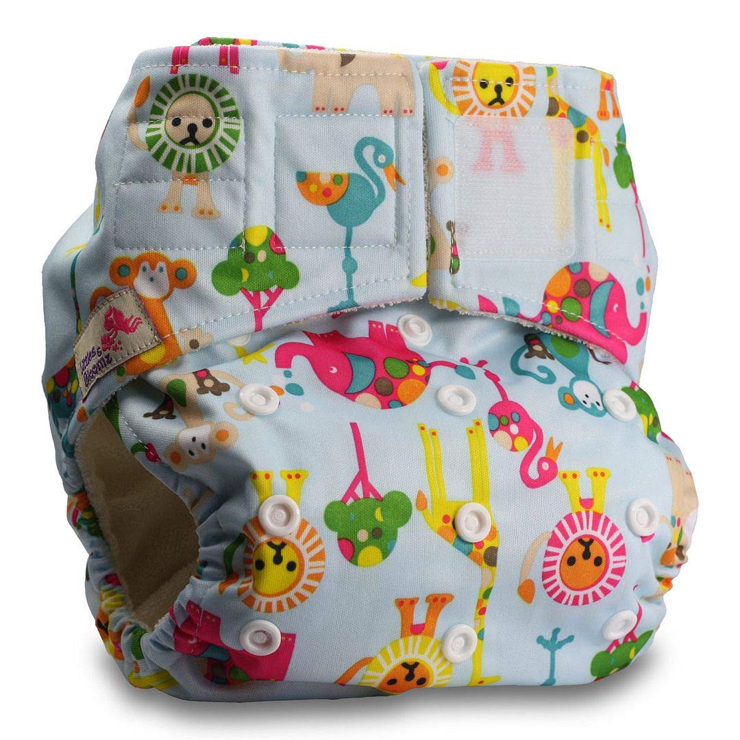 Littles & Bloomz, Baby Cloth Washable Reusable Nappy Pocket Diaper Bamboo, Fastener: Hook-Loop, Pattern 46, with 2 Bamboo Charcoal Inserts