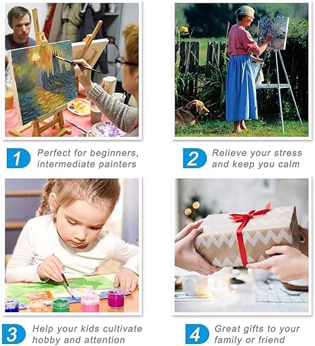 Miniatura 4 de VeGuude Pintura por números para adultos y niños principiantes, paquete de 4 kits de pintura por números en lienzo, sin marco, pintura al óleo de