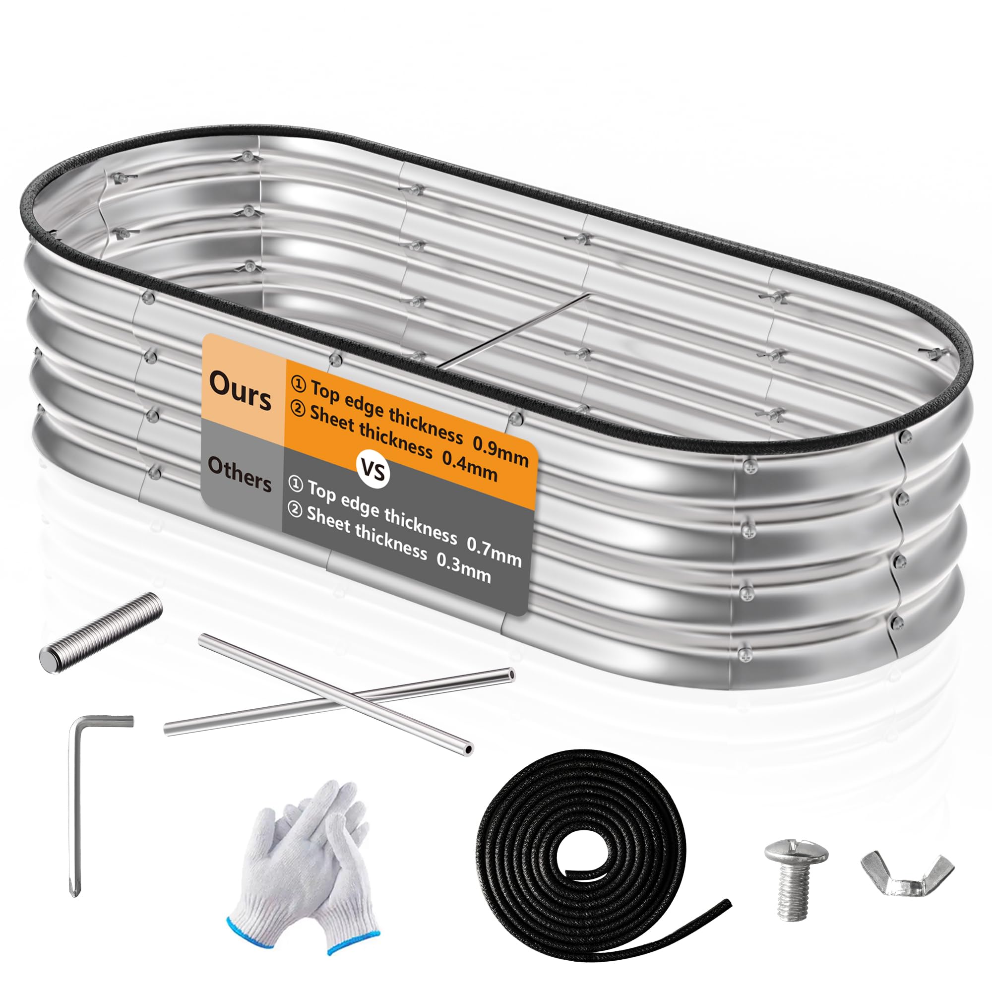 Photo 1 of GTSABWAY Galvanized Raised Garden Bed Outdoor,4×2×0.9 ft Oval Garden Bed for Gardening,Vegetables,Flowers,Sturdy Metal Planter Box,Durable and Easy to Install(Silver)