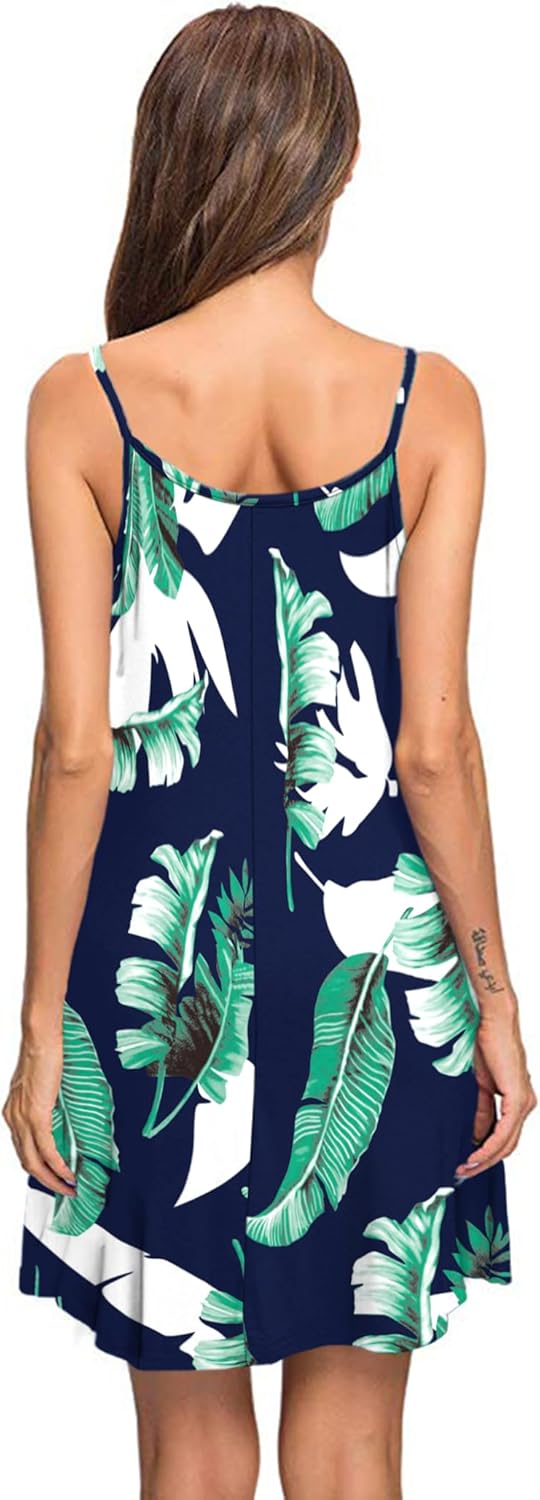 MISFAY Women's Summer Spaghetti Strap Casual Swing Tank Beach Cover Up Dress with Pockets