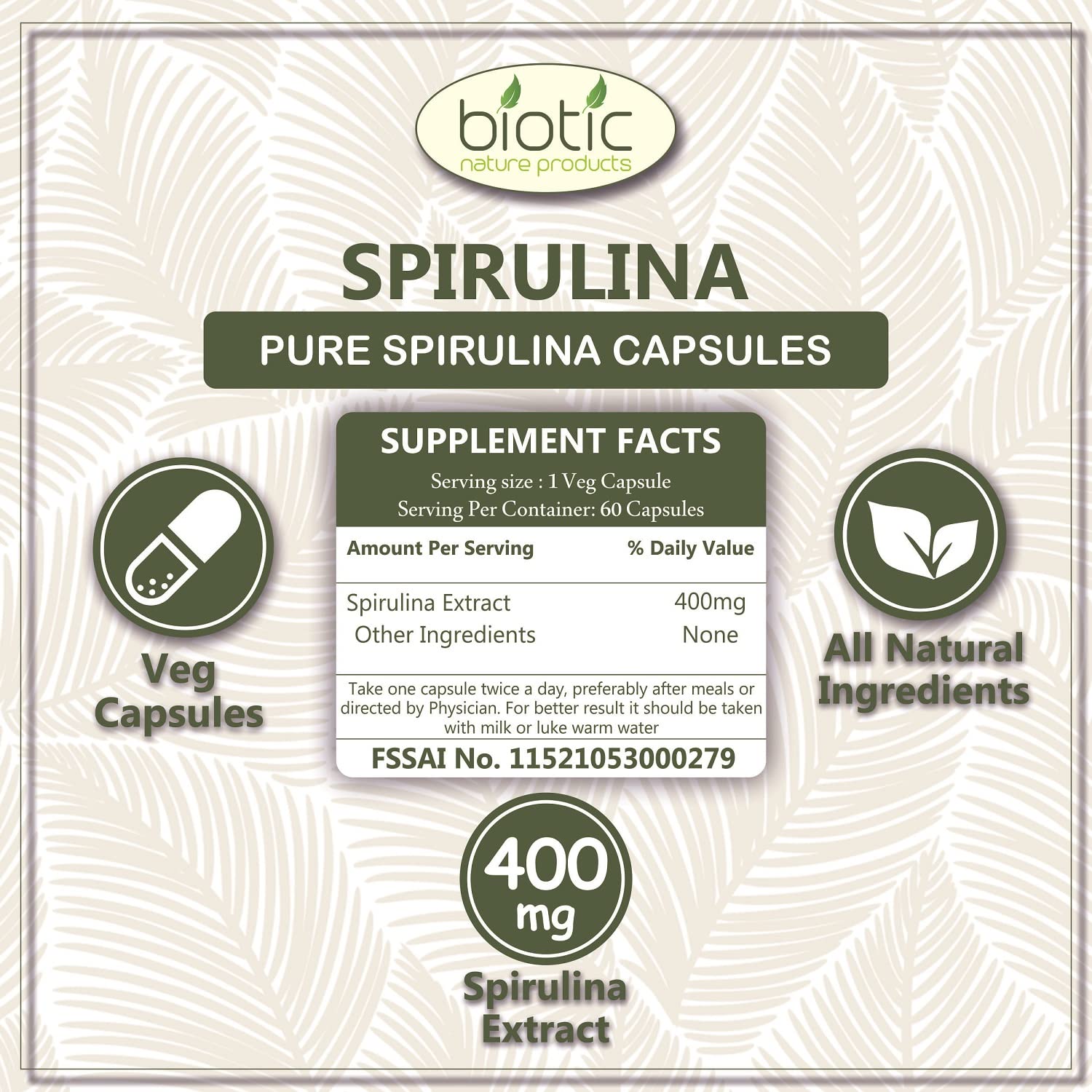 Biotic Organic Spirulina Capsules - Spirulina Capsule Extract 400mg - 60 Veg Capsules — Amazon image 4