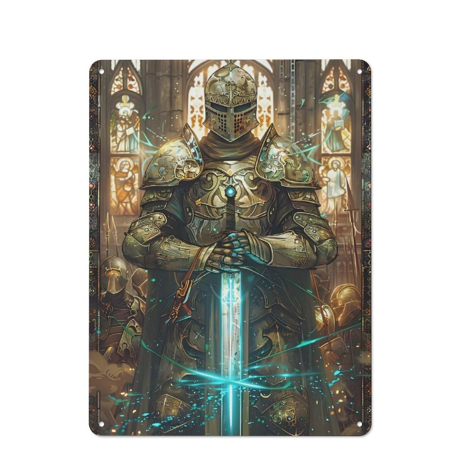 Junmoney Stained Glass Holy Sword Old Fashioned Retro Metal Sign 40X30cm Featuring Vintage Wall Decor For Kitchen, Hallway, Bar Or Small Cafe