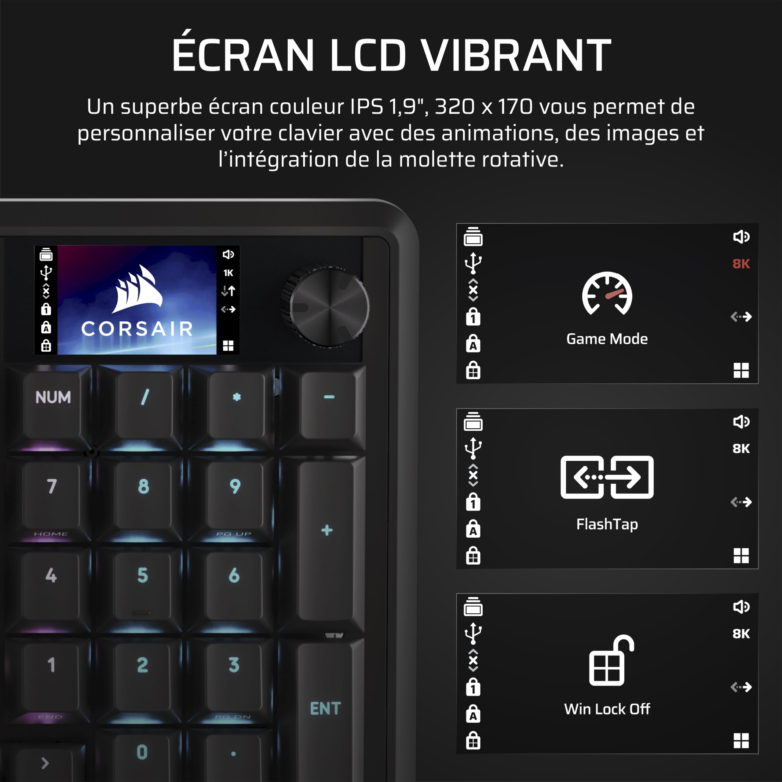 Corsair Vanguard 96 Clavier de Jeu Mécanique Filaire – Noir | 96%, MLX Plasma Commutateurs, Interrogation 8 000 Hz, Rapid Trigger, Stream Deck Virtuel, SOCD Flashtap