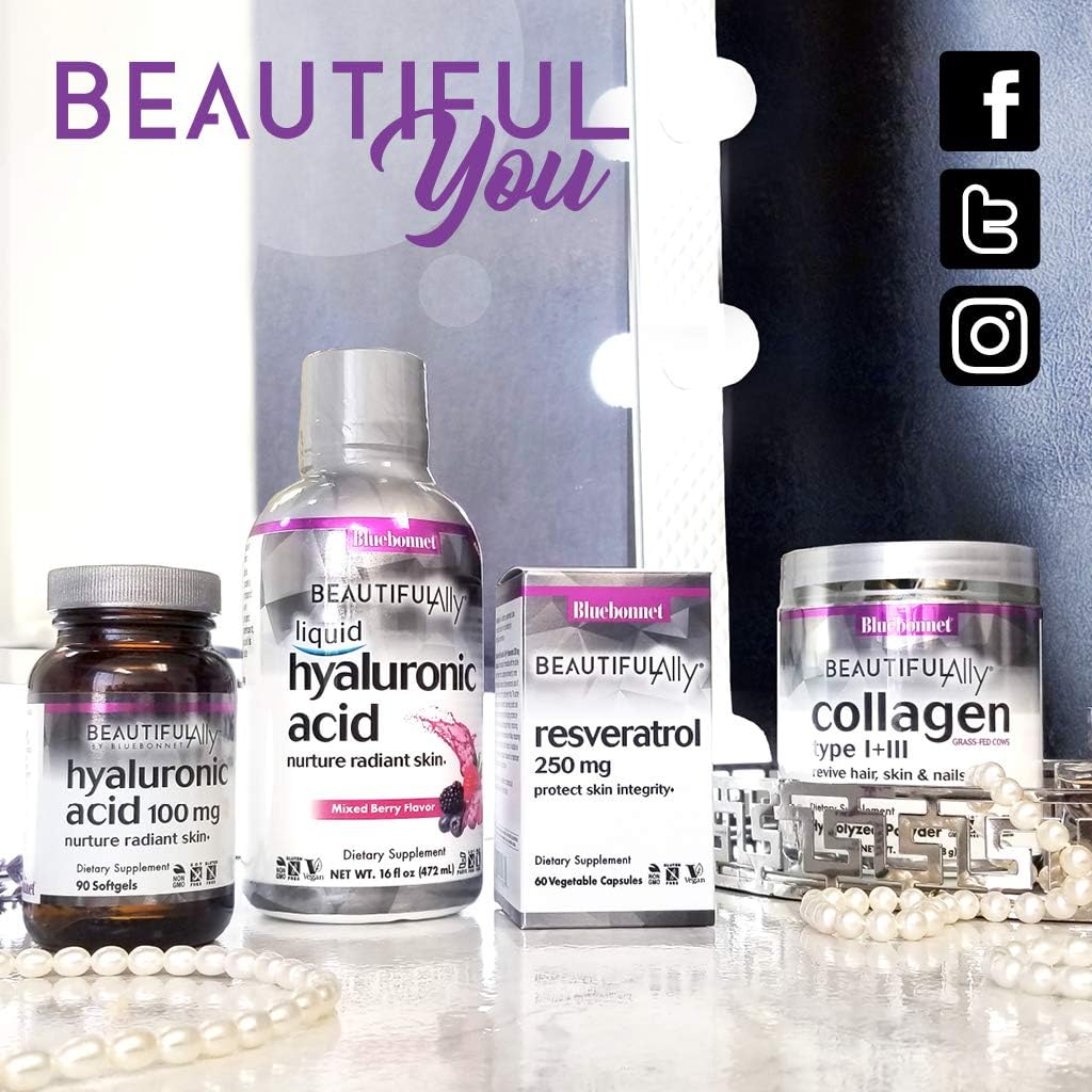 Bluebonnet Nutrition Beautiful Ally Collagen Powder, Hydrolyzed Collagen from Grass Fed Cows, Collagen Peptides Type 1 & 3, Non GMO, Gluten Free, Soy Free, Milk Free