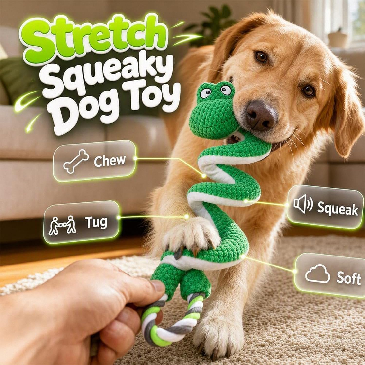 Interaktives Quietschendes Hundespielzeug Esel mit Zugseil，All