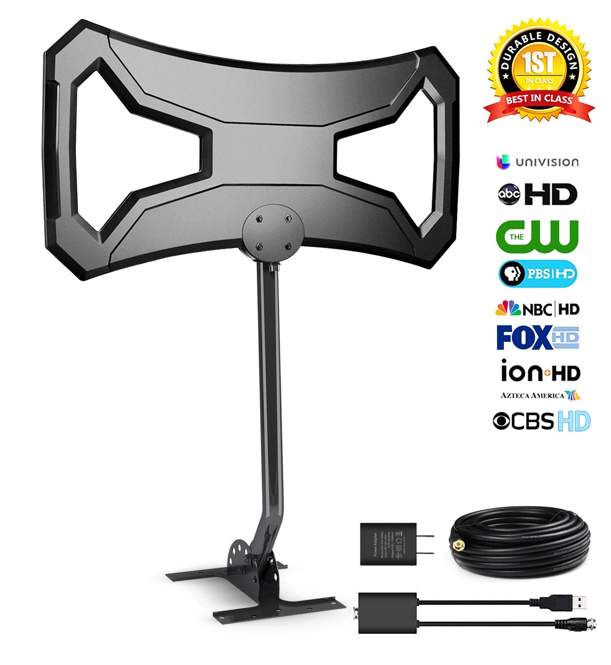 AILUKI Outdoor Antenna, 150 Miles Range HDTV Antenna with Detachable Amplifier Signal Booster,30Ft High Performance Coaxial Cable with Mounting Pole,1080P Extremely High Reception with UL Certificate