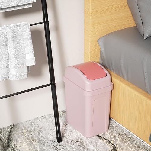 Miniatura 5 de Zopnny Cubo de basura pequeño de 1.8 galones, bote de basura con tapa abatible, cubo de basura de plástico, color rosa