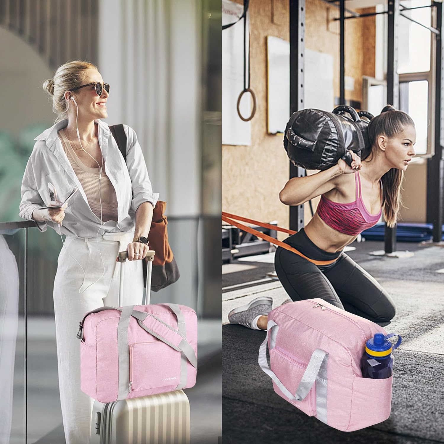 For Spirit Airlines Personal Item Bag 18x14x8 Foldable Travel Duffel Bag Underseat Carry-on Luggage for Women and men 30L(Pink) - Image 2