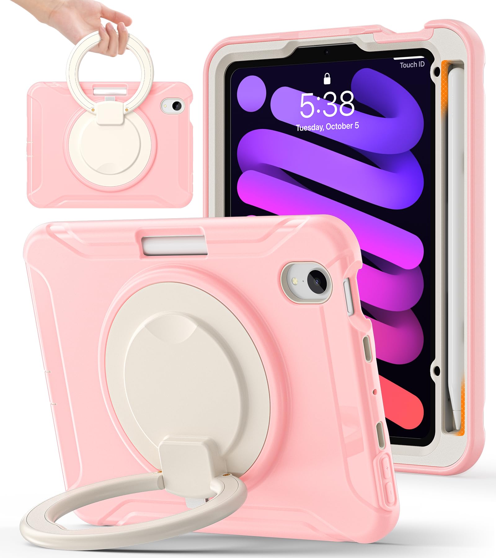 BATYUE Shockproof Case for iPad mini 7 (A17 Pro)/ Mini 6 8.3 inch (2024/2021) - 360° Multi-Angle Stand (Portrait & Landscape) & Grip, Built-in Pencil