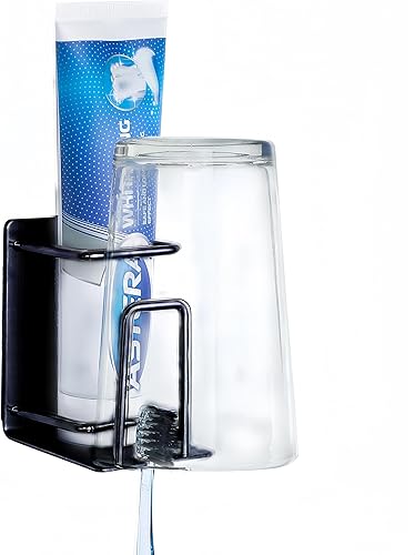 Soporte adhesivo de acero inoxidable para cepillos de dientes, organizador 3 en 1 para cepillo de dientes, pasta de dientes y taza (negro (paquete