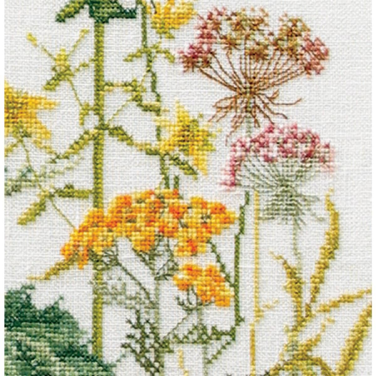Thea Gouverneur Kit Point de Croix sur Lin Motif Herbes aromatiques Multicolore 35 x 45 cm