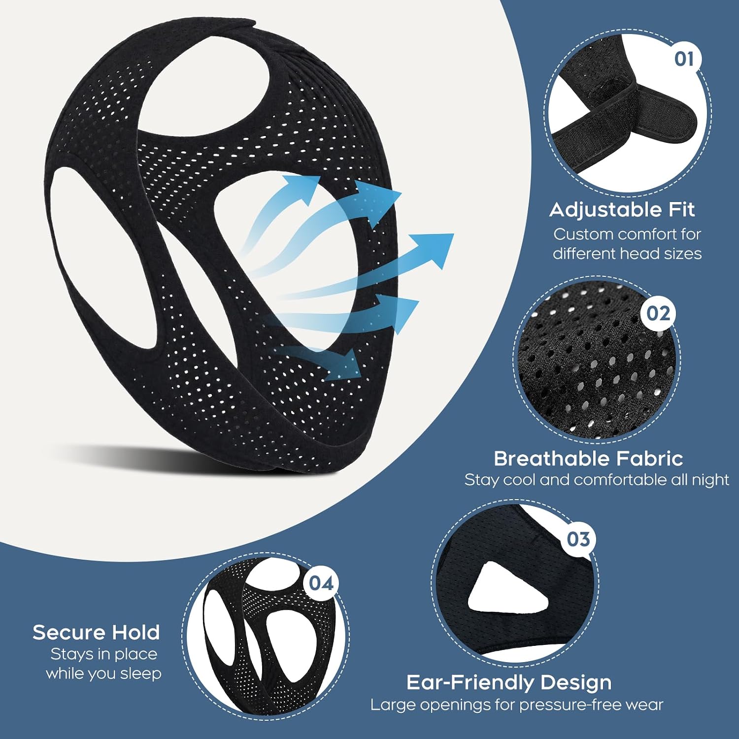 Anti-Snore Chin Strap for Sleeping,Adjustable Anti Snore Jaw Strap with Ventilation Holes,Soft Breathable Sleep Chin Strap to Keep Mouth Closed-ZZ03