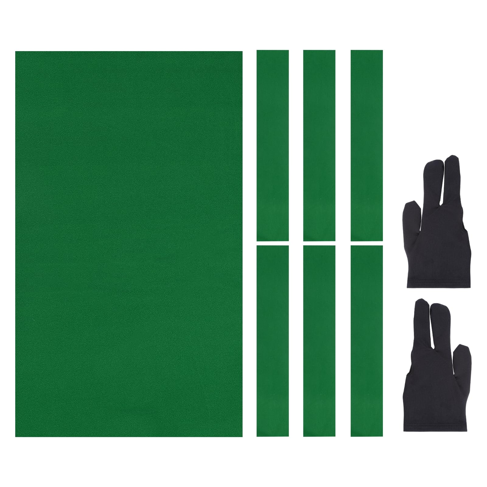YELARXI Billiard Cloth Pool Table Felt, 7ft with 6 Cloth Strips and 2 Gloves Fit for Home Clubs Bars Indoor Sports Games (1Set, Green)