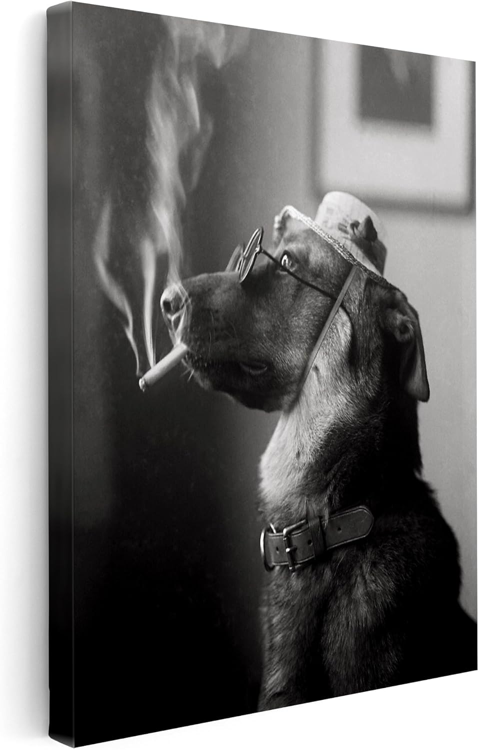 Poster Master Dog Canvas - Retro Smoking Cigarette Print - Dog Fashion Art - Funny Gift for Men, Women, Animal Lover - Photography Art - Decor for Bedroom, Office - 8x10 STRETCHED Canvas