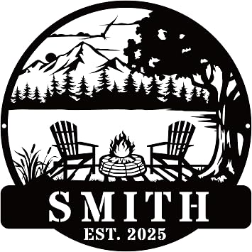 Personalized Camping Metal Sign, Custom Fire Pit Sign with Family Name, Mountain Campfire Outdoor Metal Wall Art, Custom Cabin Decor, Personalized Camping Gifts