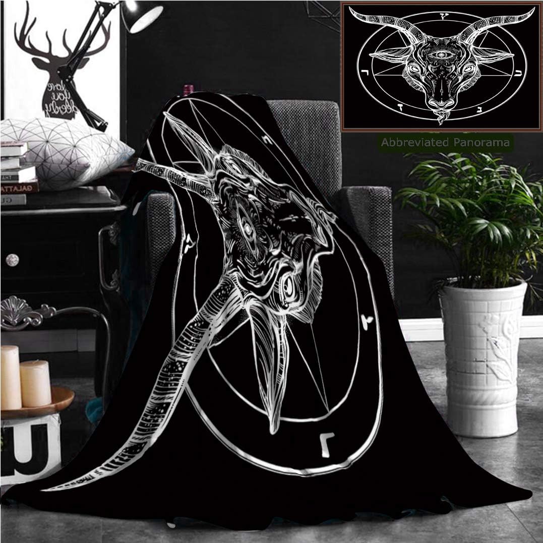 Unique Custom Flannel Blankets Pentagram with Demon Baphomet Satanic Goat Head with Third Eye Binary Satanic Symbol Super Soft Blanketry for Bed Couch, Throw Blanket 70" x 50"