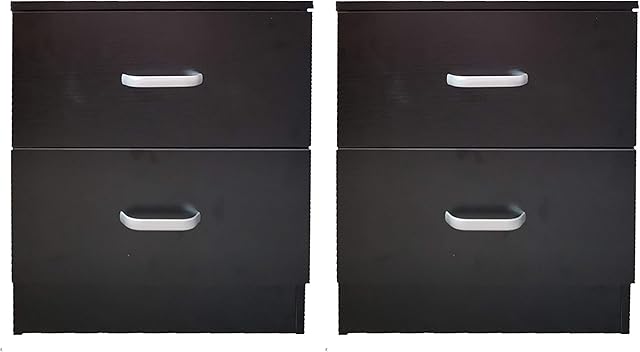 Pair of Redstone Bedside Table Cabinet Chest of Drawers 2 Nightstand Set of Two (Black)