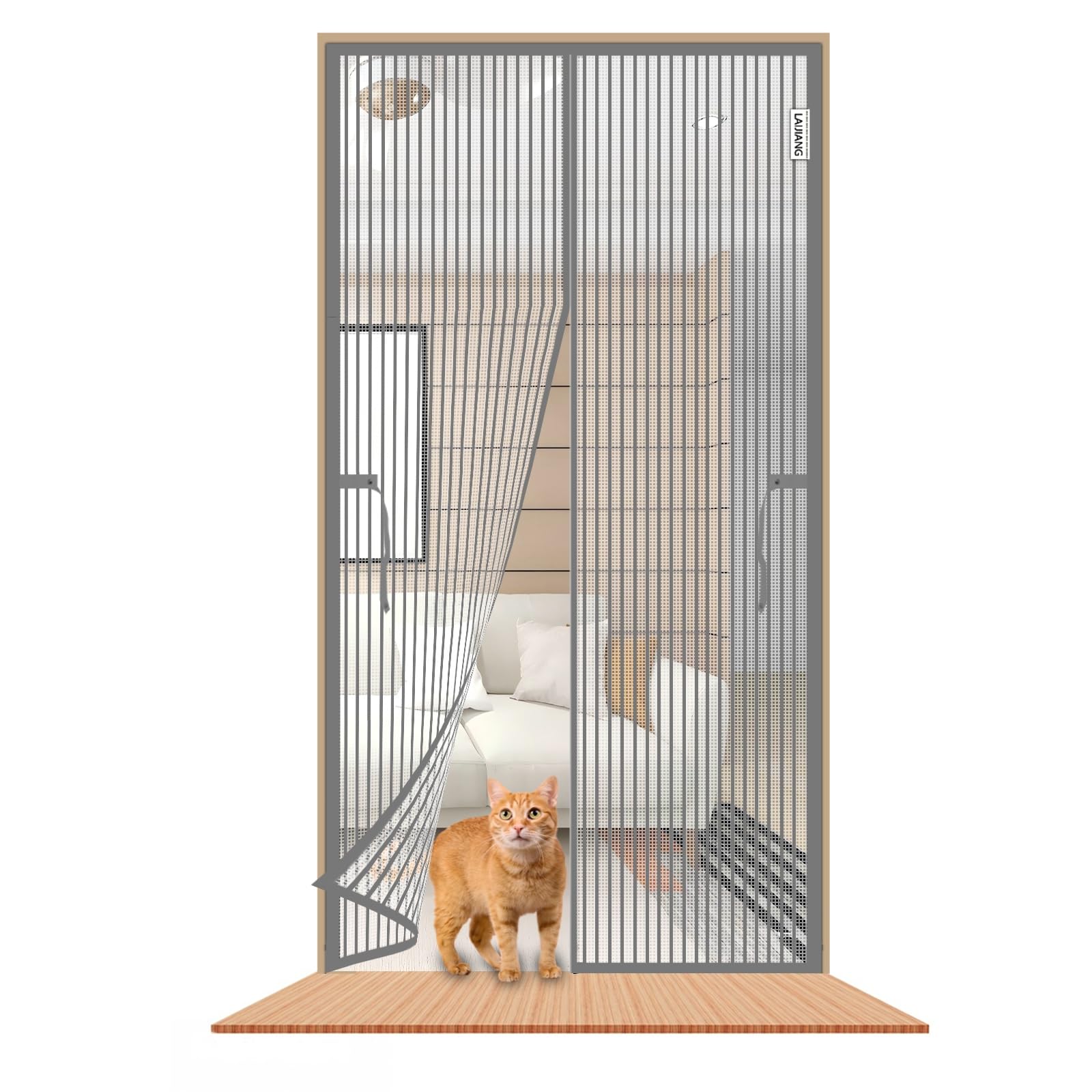 LAIJIANG Magnetic Screen Door, Heavy Duty Mesh Screens Door with 4cm Wider Magnet At The Top, Fly Curtain Self-Sealing Keeps Bugs Out Kids & Pets Friendly(Grey T,110x210cm)