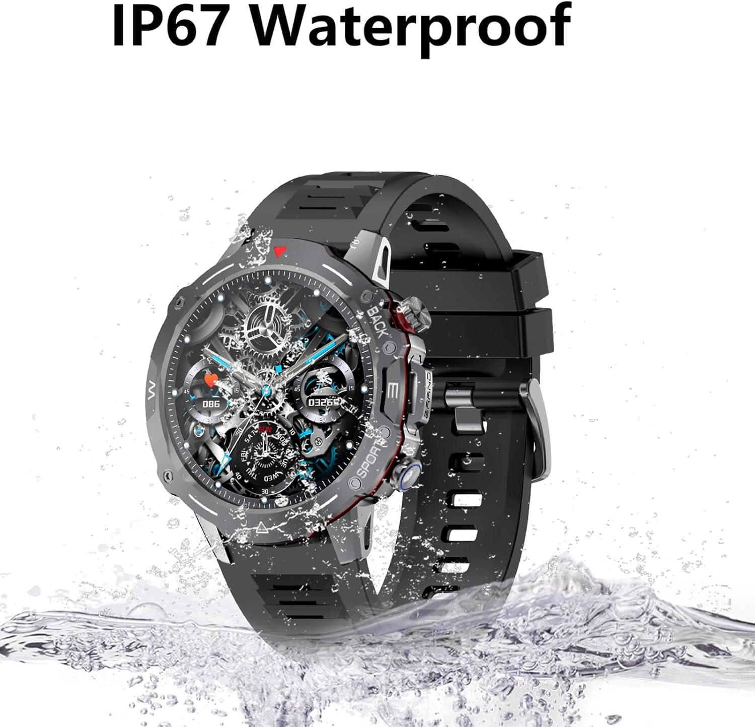 Military Smart Watches for Men Fitness Watch Fitness Tracker with Heart Rate Sleep Monitor Step Tracker Voice Assistant Waterproof for Android iOS