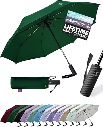 Windproof Travel Umbrella for Rain - 43" Compact Folding Umbrella, Reinforced Strong Frame, Lightweight Portable Parasol with UPF 100+ UV Sun Protection, Cruise Ship Essentials