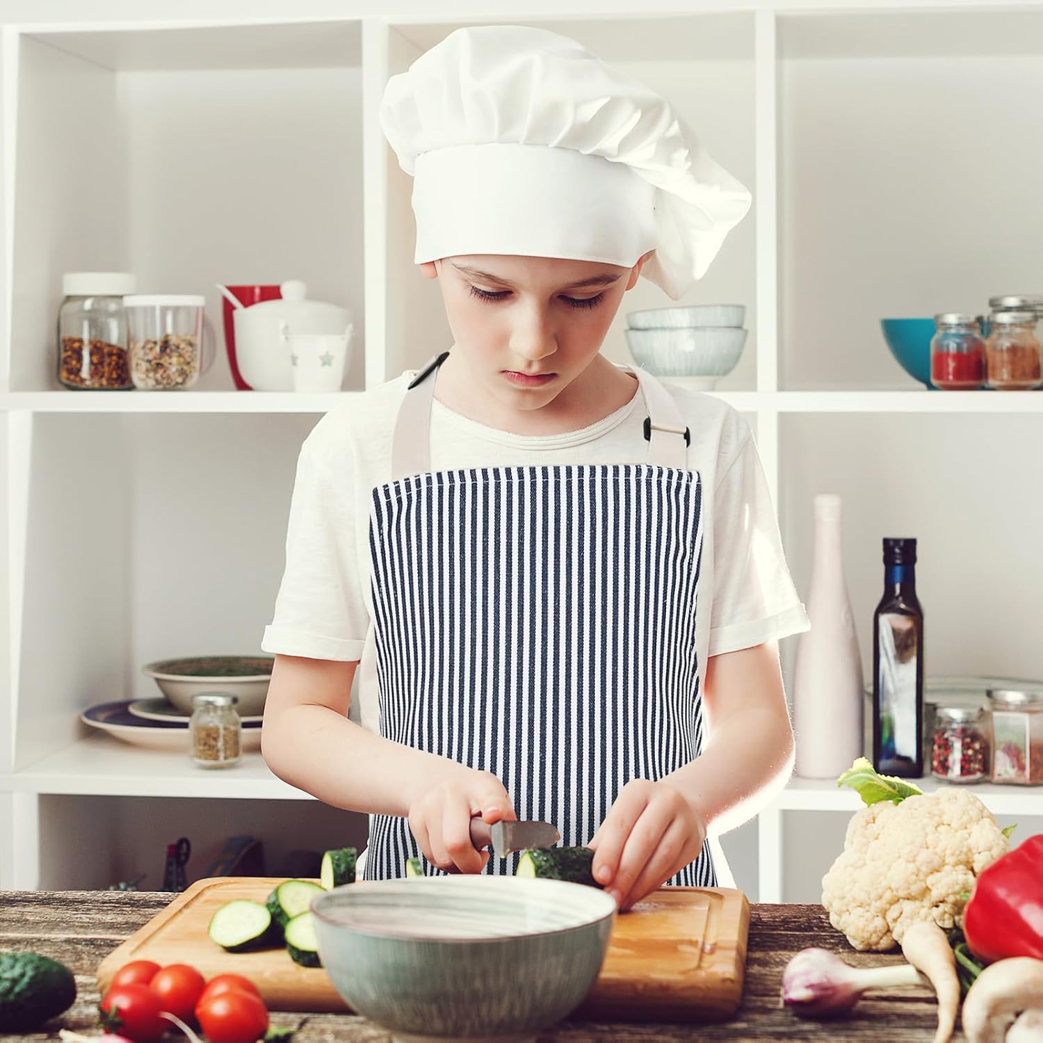 2 Pack Stripes Kids Apron, Kids Cooking Aprons with 2 Pockets, Cute Aprons for Cooking for Boys and Girls - Image 7