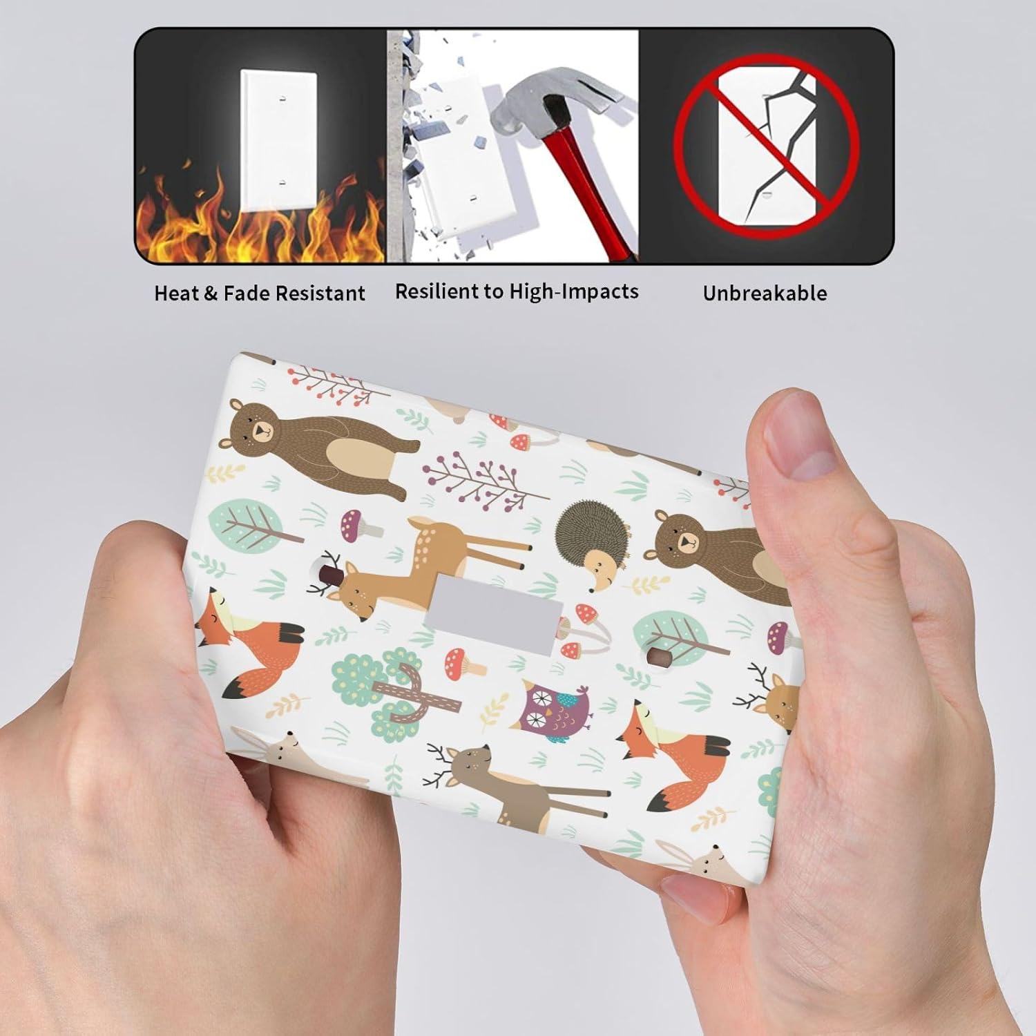Cartoon Animal Deer Bear Fox Light Switch Cover Decorative Single Toggle Plastic Wall Plate Outlet Cover for Women Girls Bedroom Kitchen Living Room Decor 4.5 * 2.76