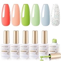Vista 1 de GELLEN Juego de esmaltes de uñas de gel verde y verde, 6 geles de primavera de colores, kit de esmalte de gel con purpurina azul claro y rosa hierba