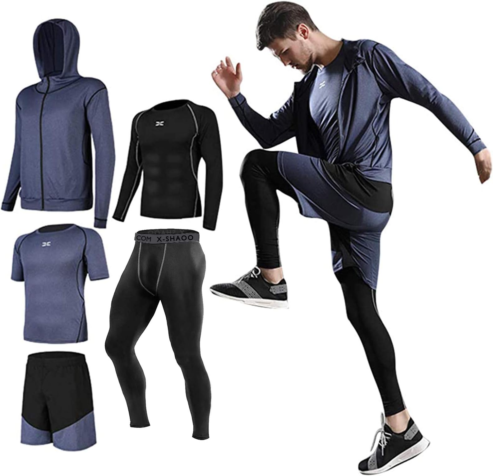 LachiMens Running Gym Set Compression Underwear Set Kit Shorts Fitness Base Layers Tights 3/5Pcs Set Sports Compression Cycling Legging Short Top