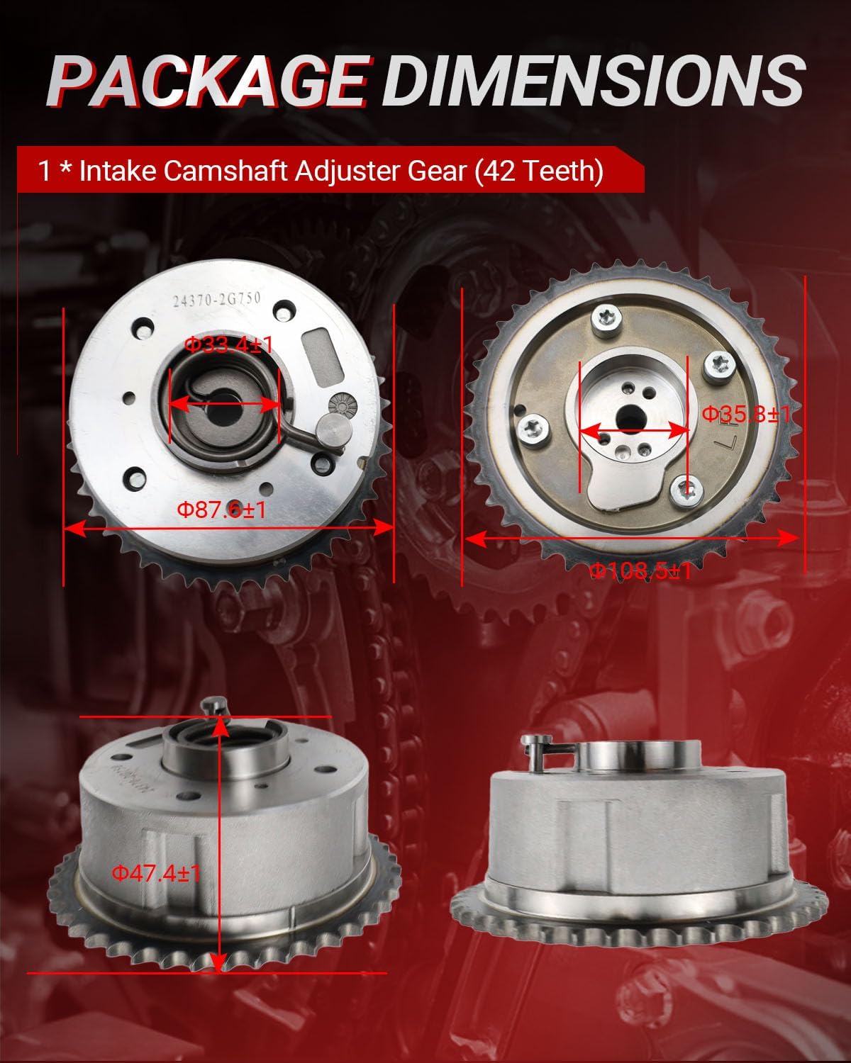 Camshaft VVT Gears (42 Teeth) fit for Kia Optima 2011-2015, Sportage 2011-2016, for Hyundai Tucson 2014-2015 2.4L, Sonata 2011-2019 2.0L 2.4L Camshaft Sprocket Replace 24350-2G750 24370-2G750