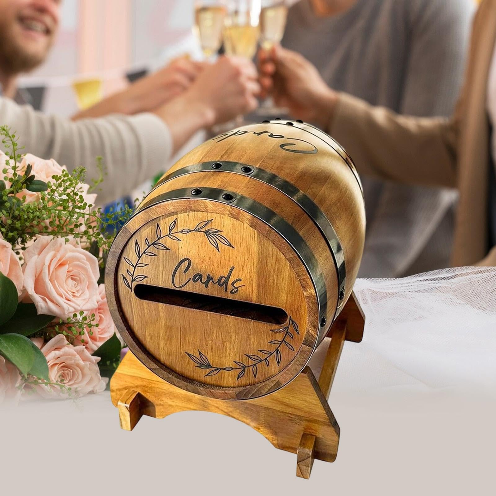 Baoblaze Scatola Porta Biglietti da Matrimonio in Legno per Feste, Robusta Scatola Porta Busta con Fessura e Supporto, Biglietti da Visita a Forma di Botte