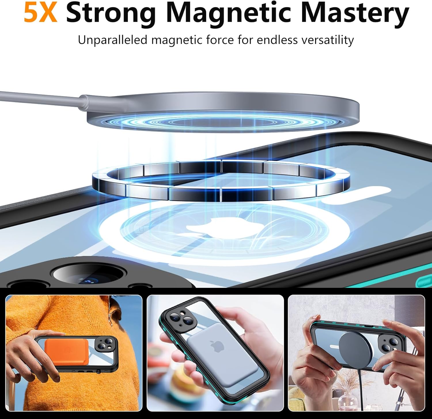 Temdan Magnetic for iPhone 14 Case Waterproof [Compatible with MagSafe] [IP68 Underwater] [Built-in Camera Lens & Screen Protector] Full Body Shockproof Phone Case Blue