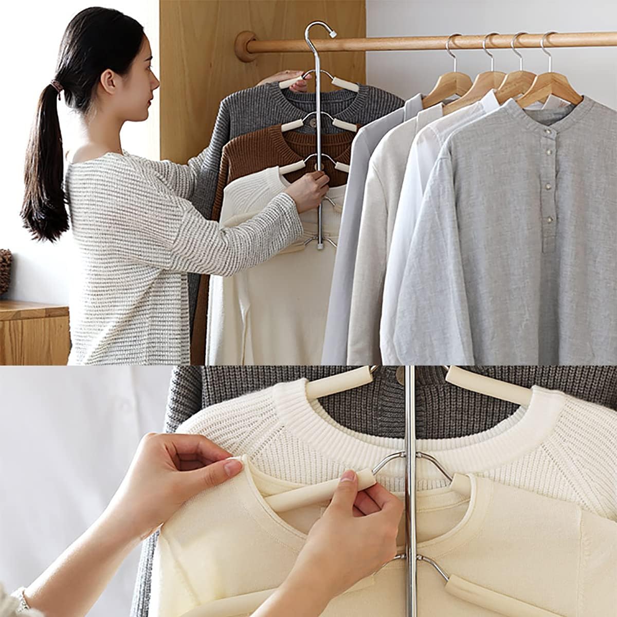 Blouse Tree Hangers Multi-Layer Clothes Hangers 3 Pack 5 in 1 Non Slip Space Saving Closet Organizer Stainless Steel Shirt Hanger Coats Hangers(3 Pack)