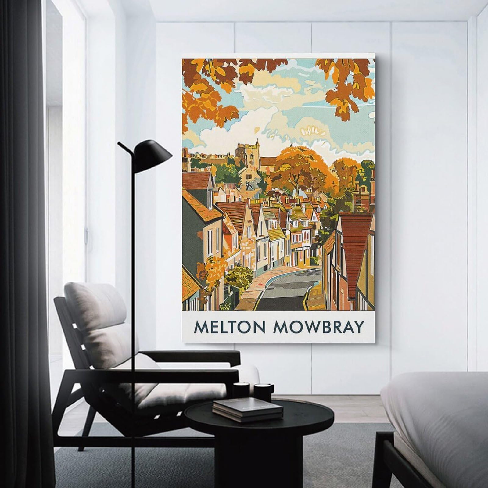 Junmoney Melton Mowbray Town Illustration Home Decor Wall Art 24x36inch(60x90cm), for Restful Interiors, Bedrooms Or Small Rooms, Decorative Wall Art for Cosy Rooms