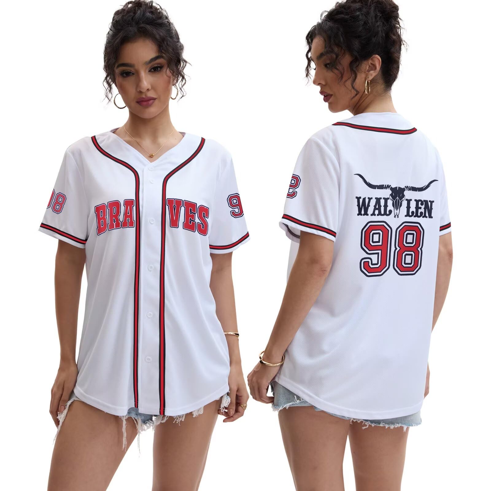 98 Bull Skull Baseball Jersey for Women Country Music Graphic Tshirt