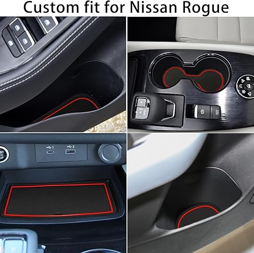 Miniatura 3 de Forro de consola central para accesorios Nissan Rogue 2021-2023 2024 2025, tapete para portavasos, almohadilla de bolsillo de puerta, borde de