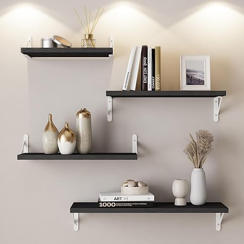 YGEOMER Estantes flotantes para pared, diferentes tamaños, estantes de pared negros para sala de estar, baño, dormitorio, cocina, decoración del
