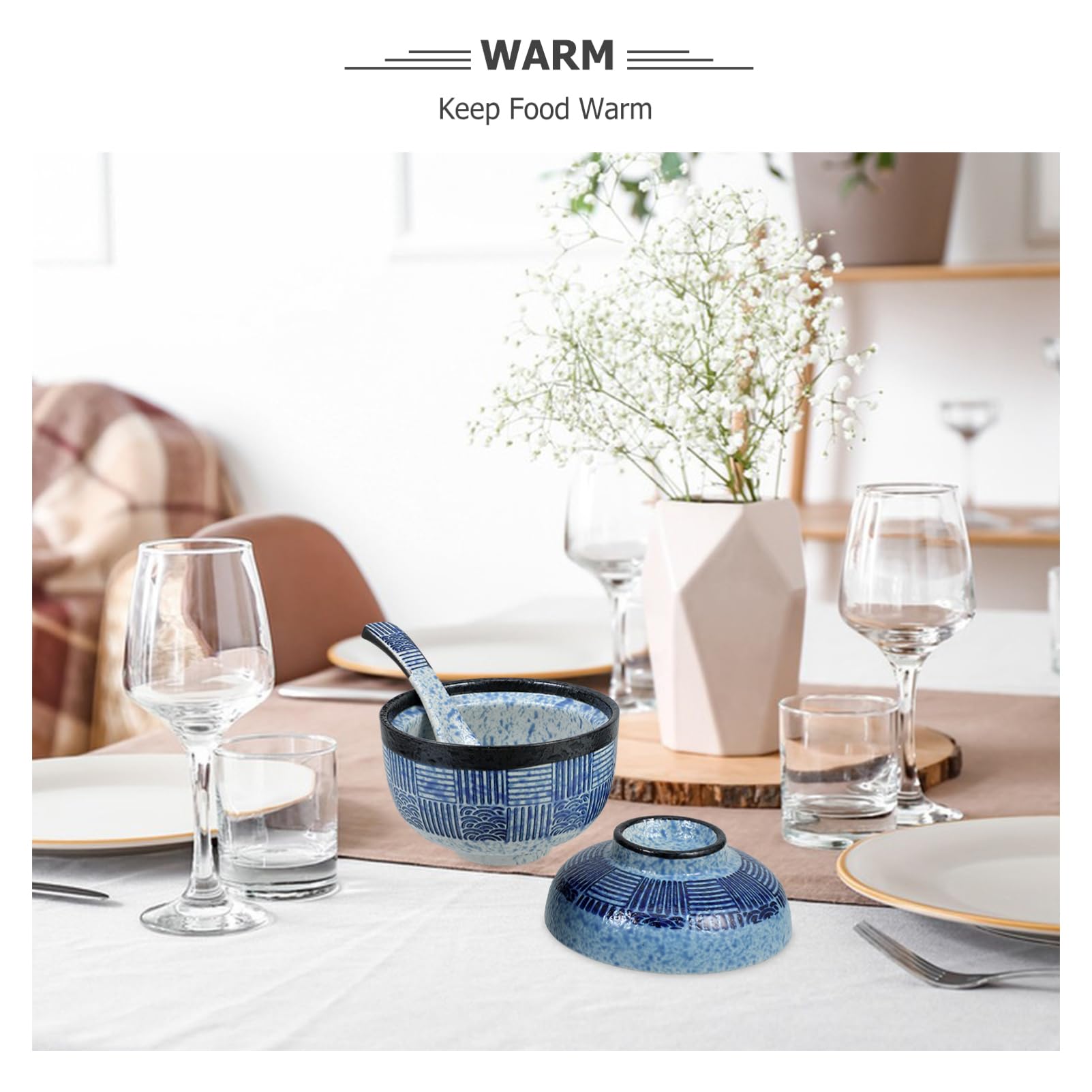 Cabilock 1 Set Ceramic Stew Pot with Lids Spoons Miso Soup Bowl Chawanmushi Cups Household Ramen Noodles Bowl Rice Serving Bowl for Home Restaurant