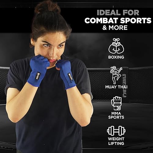 Miniatura 4 de WYOX Guantes interiores de boxeo para hombres y mujeres, medio dedo debajo de los guantes con vendajes elásticos para protección de puños, ideales