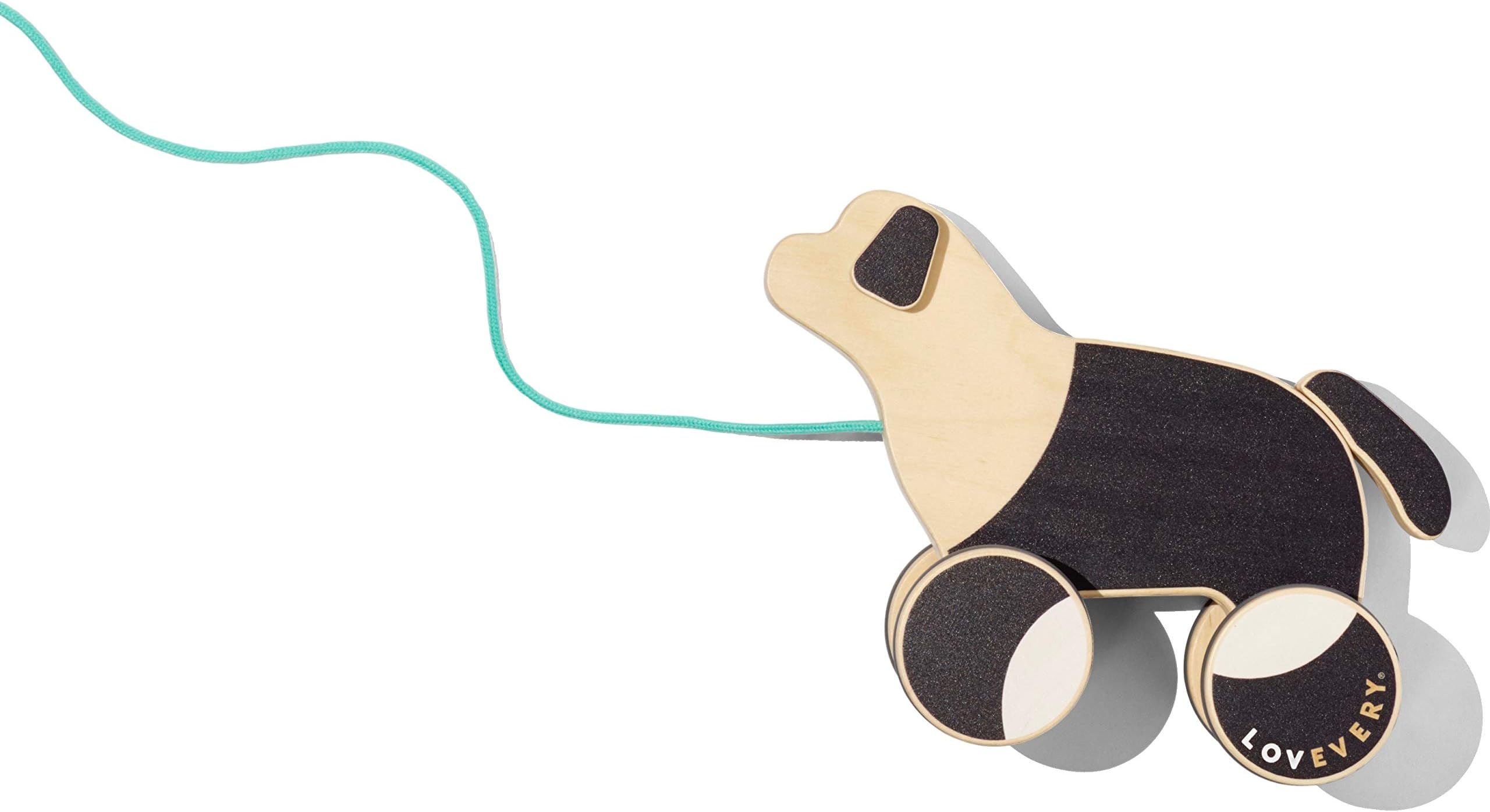 The Pull Pup by Lovevery - Wooden Push Pull Toy, Black/White/Natural Wood