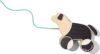 LOVEVERY |The Pull Pup | Wooden Push Pull Toy, Black/White/Natural Wood, Sustainable Toy for Toddler, Ages 18+ Months
