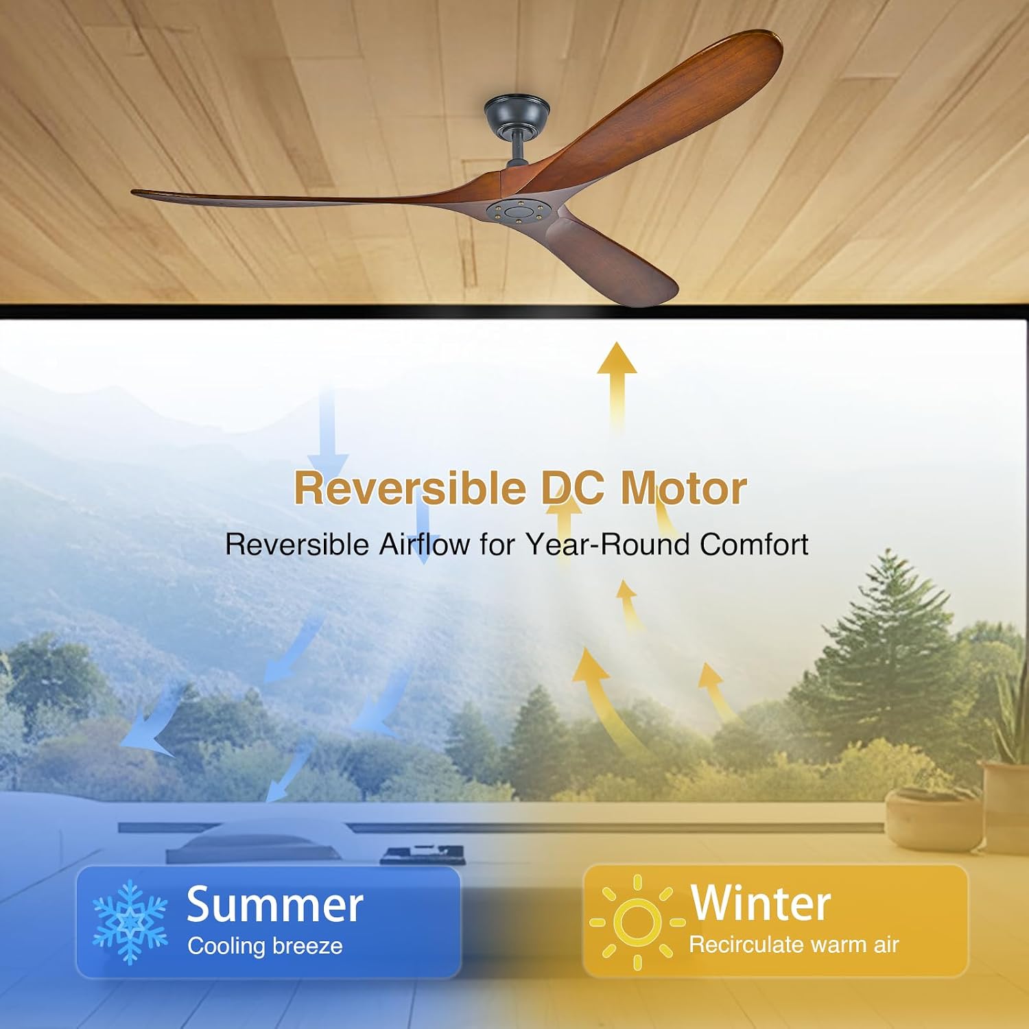 72 Inch Outdoor Ceiling Fan No Light,Solid Wood Patios Fans for Outside,3 Blade Large Propeller Ceiling Fan with Remote for Bedroom,Reversible DC Motor,Exterior Farmhouse Pergola Fan(Walnut)