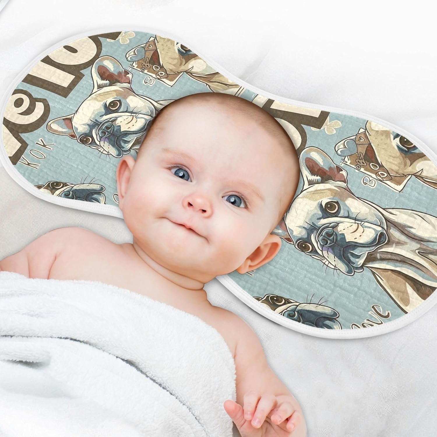 Retro Dog Muslin Baby Burp Cloths Feeding Cloths Face Towel Soft and Absorbent Bibs for Newborn Boys Girl- 4 Pack