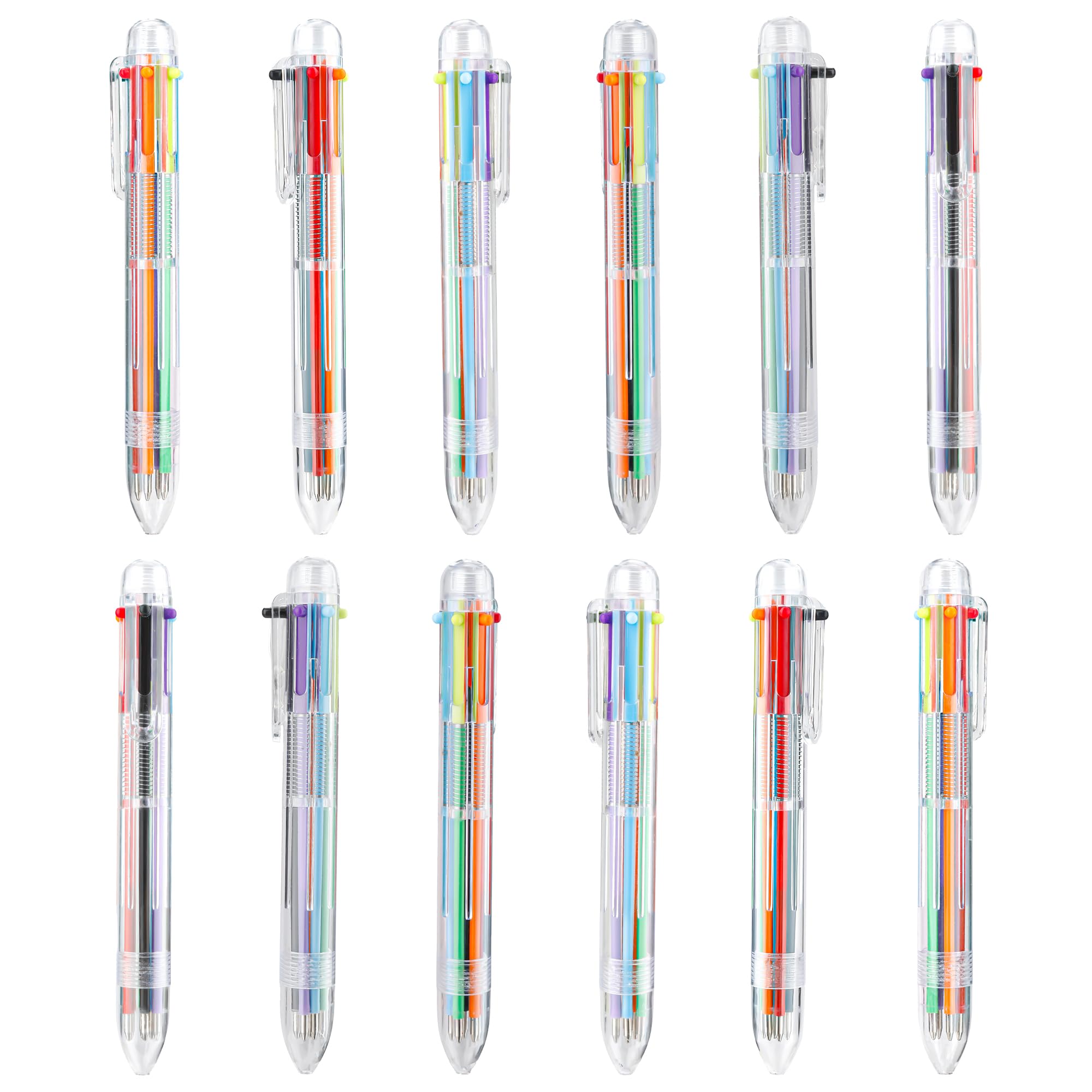 Multicolor Pen in One, Multicolor Ballpoint Pens, 12 Pack Retractable Multiple Color Pens 0.5mm 6-in-1, Rainbow Fun Pens for Kids Birthday Party Favor,Back to School Gift Classroom Prizes for Students