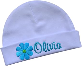 Personalized Embroidered Baby Girl Hat with Spring Daisy and Your Custom Name