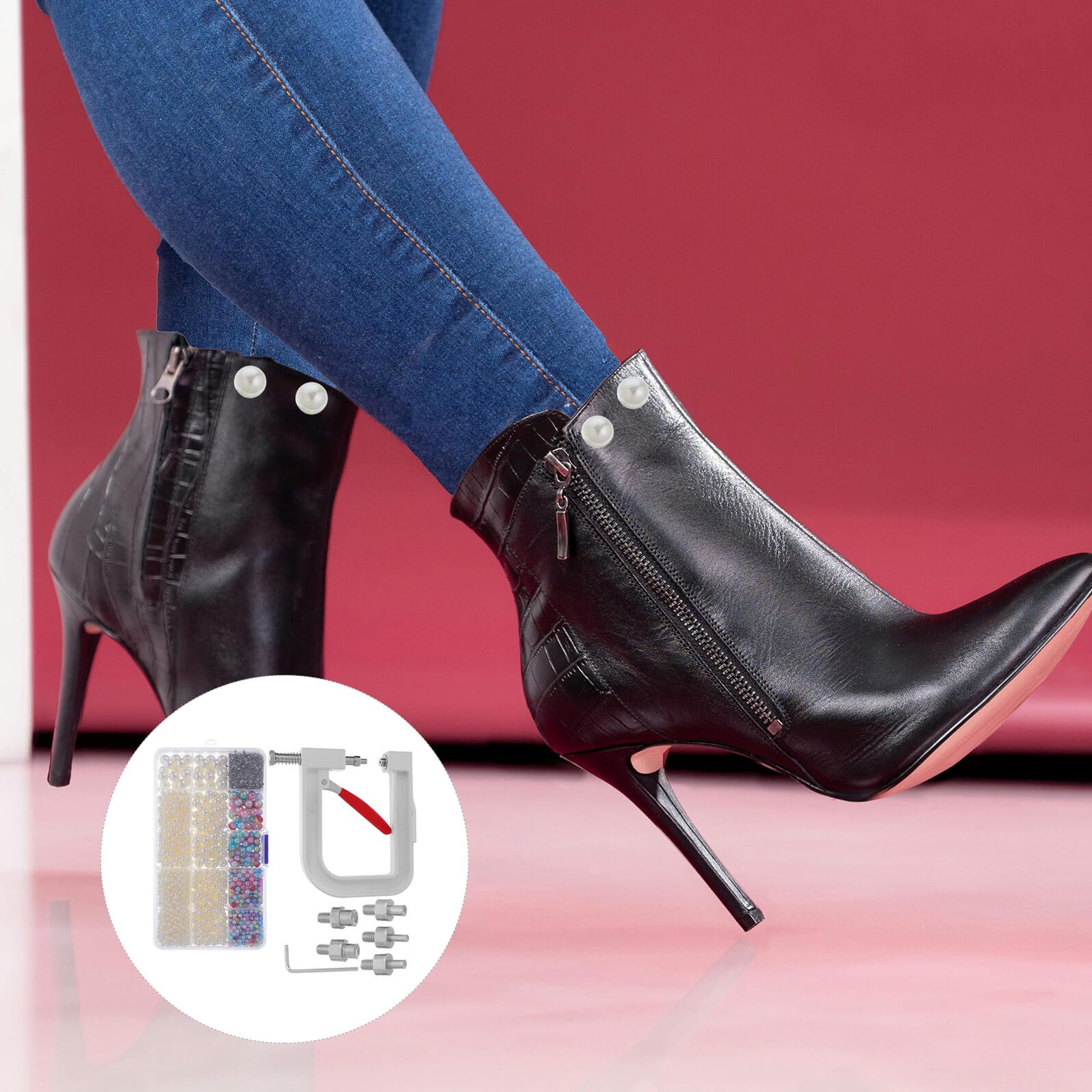 Juego de Herramientas para Engarzar Cuentas Manual Prensa para Remaches Redondos Kit de Perlas y Máquina para Bordar Ropa Zapatos Bolsos y Sombreros Adecuado para