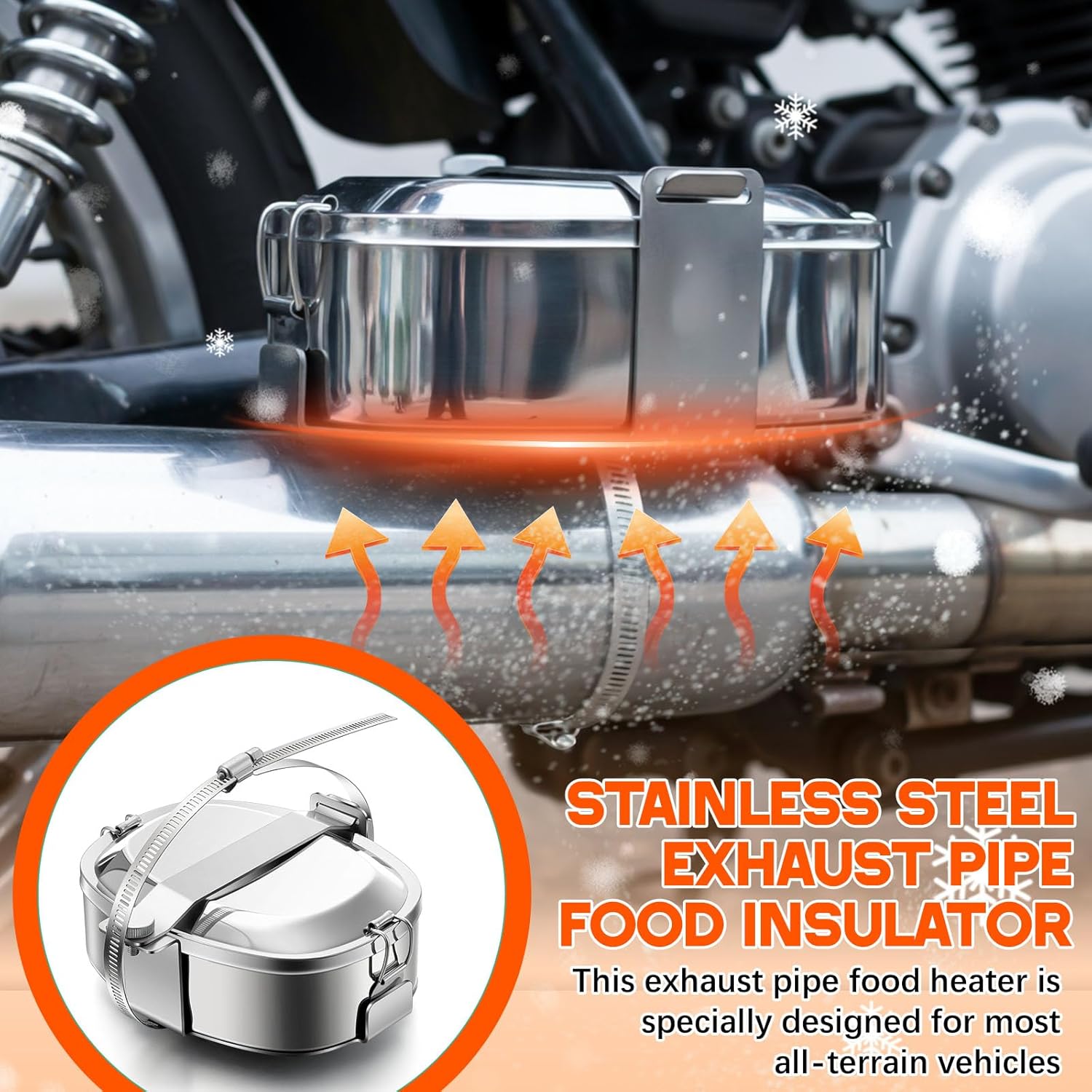 2 Pcs Snowmobile Exhaust Food Warmer UTV Stainless Steel Muffler Exhaust Cooker Compatible with Arctic Cat Polaris ATV Motorcycle Snowmobile Lunch Box Food-Grade Hot Dog Warmer