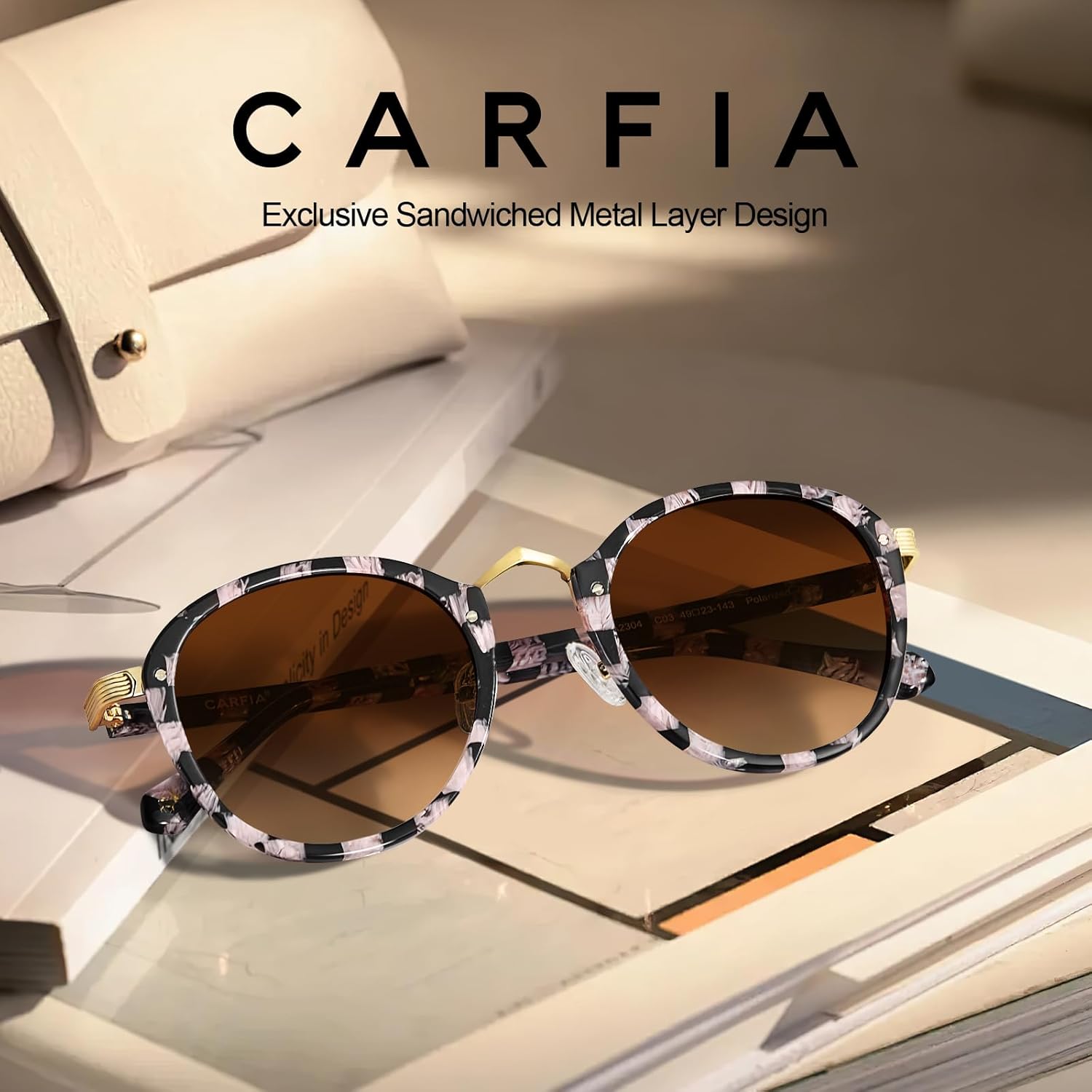 CARFIA Acetate Metal Bridge Sunglasses for Women Polarized UV Protection, Retro Fashion Ladies Sunnies Round Shades Eyewears - Image 4